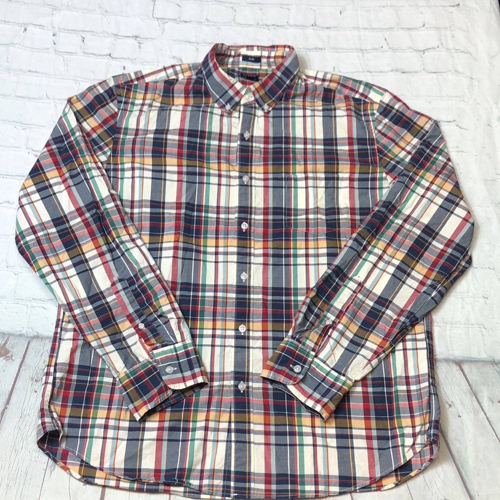 J.Crew Slim Fit Flex Wash Multi Color Plaid Button Down Shirt BE206 SU22